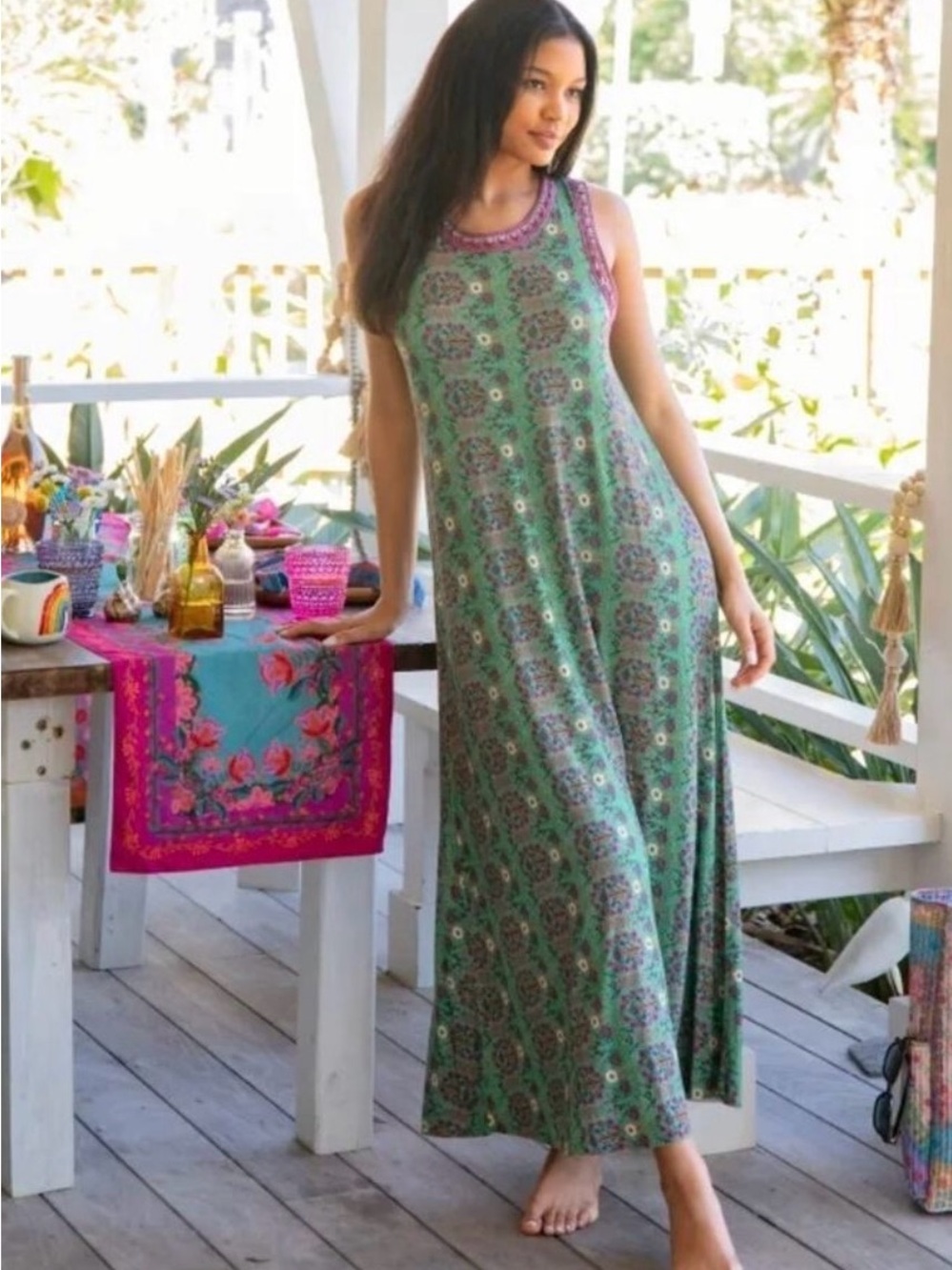 531. NATURAL LIFE Floral Scoop Neck Midi Dress in Multicolor